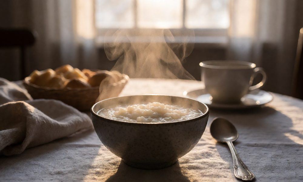 早起的冬晨饭:一碗热粥的清醒