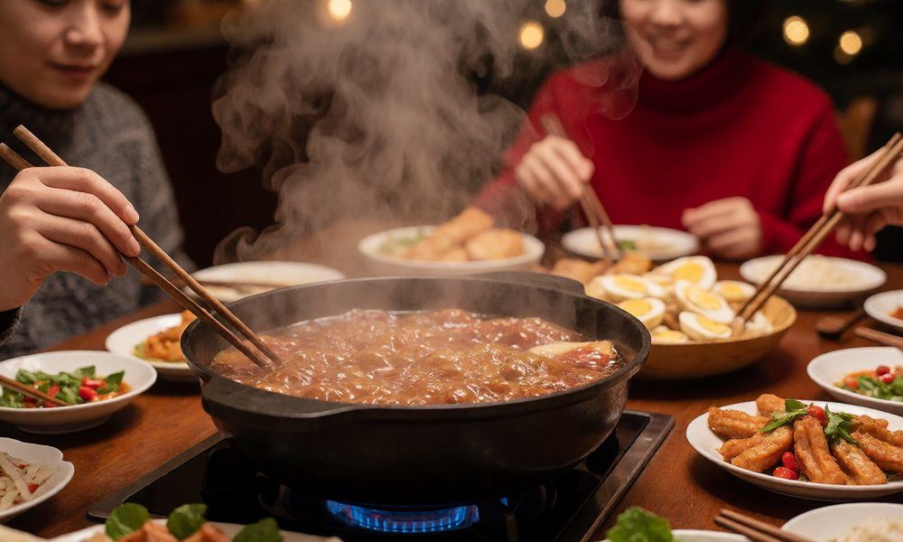 冬夜火锅：一锅子的热气
